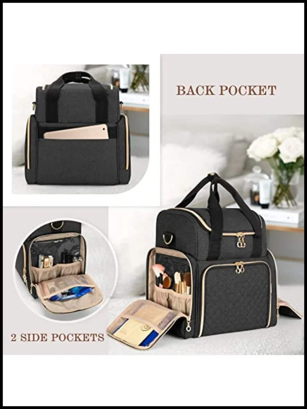 Large Travel Makeup Bag with Removable Cases, Padded Nylon Cosmetic Organizer,